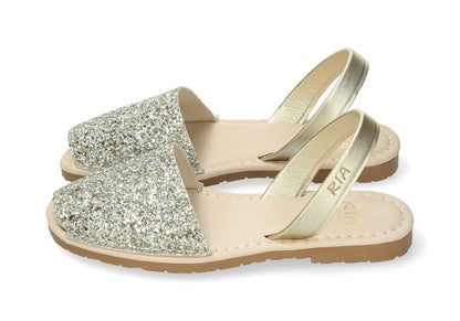 WOMANS CUSHIONED ABARCAS GLITTER SILVER GOLD