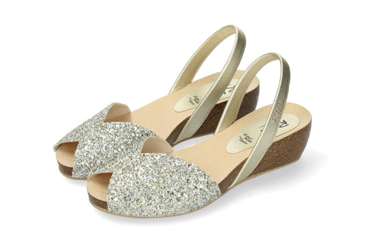 WEDGE ABARCAS SINGAPUR GLITTER SILVER-GOLD