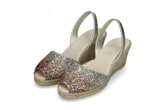 WOMENS ESPADRILLE GLITTER ABARCAS SILVER-PINK