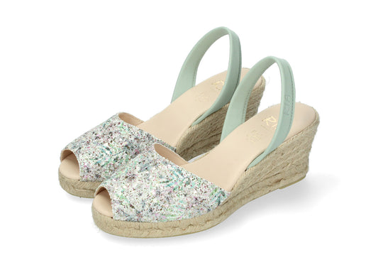 WOMENS ESPADRILLE GLITTER FESTIVAL ABARCAS GREEN